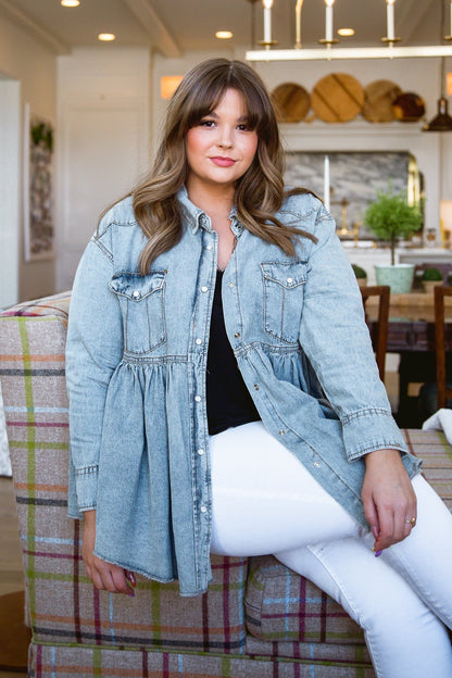 Just Float On Jacket In Denim (Online Exclusive) - Uptown Boutique Ramona