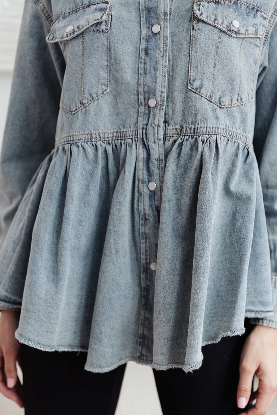 Just Float On Jacket In Denim (Online Exclusive) - Uptown Boutique Ramona