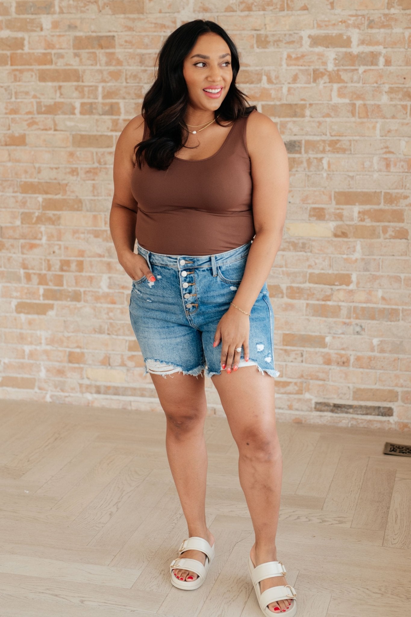 Kara High Rise Rigid Magic Button Fly Cutoff Shorts (Online Exclusive) - Uptown Boutique Ramona