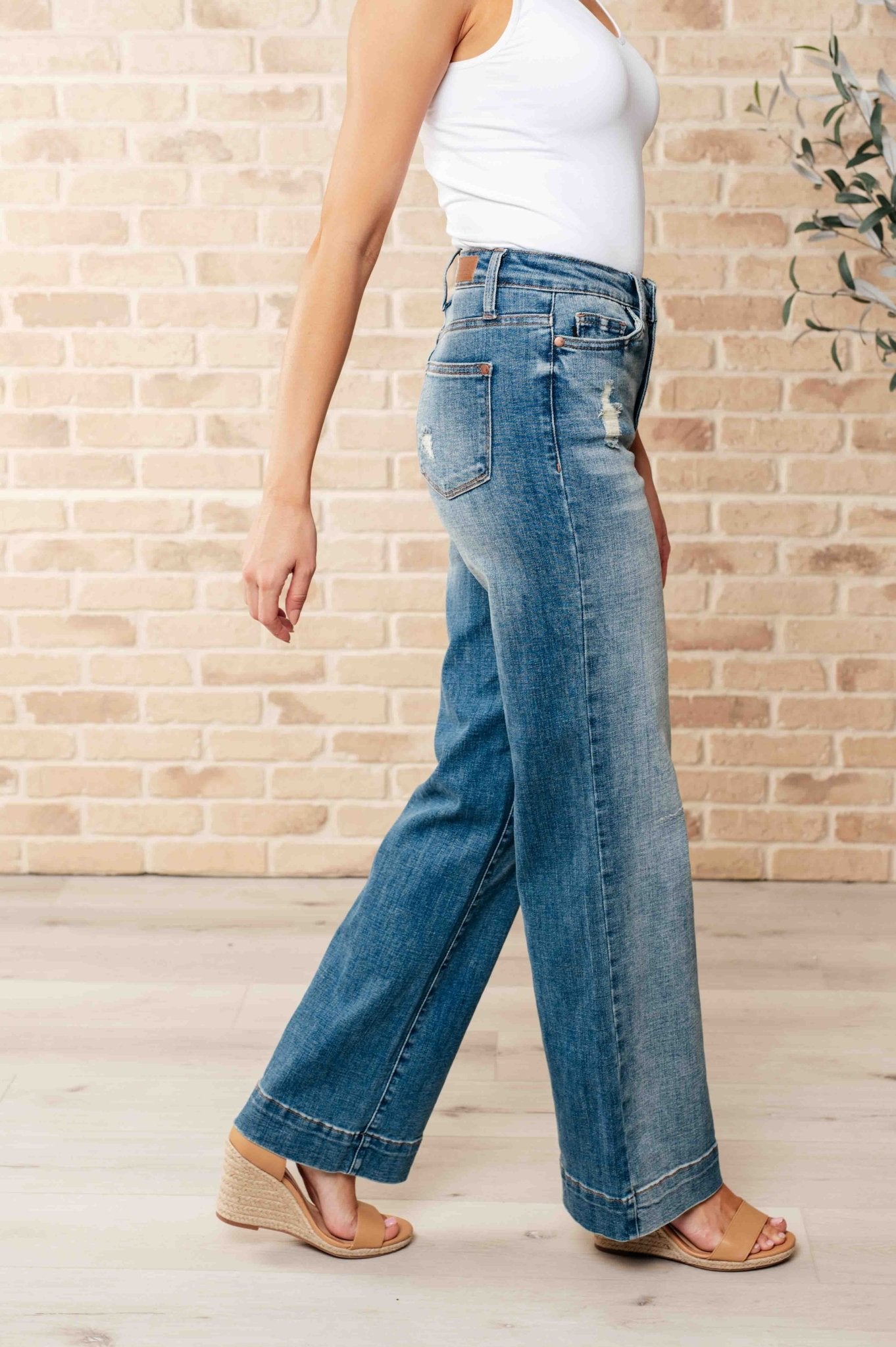 Katrina High Waist Distressed Denim Trousers - Uptown Boutique Ramona