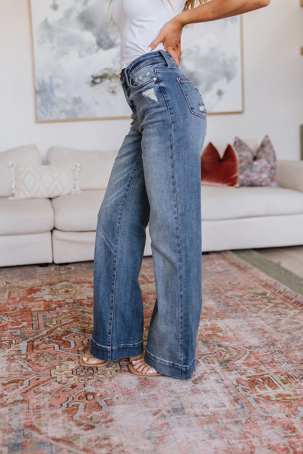 Katrina High Waist Distressed Denim Trousers - Uptown Boutique Ramona