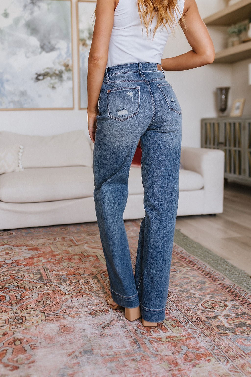 Katrina High Waist Distressed Denim Trousers - Uptown Boutique Ramona