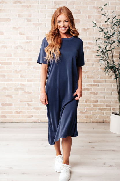 Keeping It Chill Drop Shoulder Maxi Dress in Dark Night (Online Exclusive) - Uptown Boutique Ramona