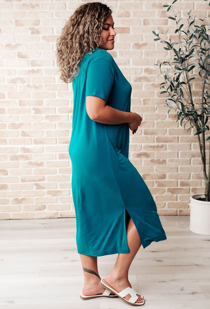 Keeping It Chill Drop Shoulder Maxi Dress in Teal (Online Exclusive) - Uptown Boutique Ramona