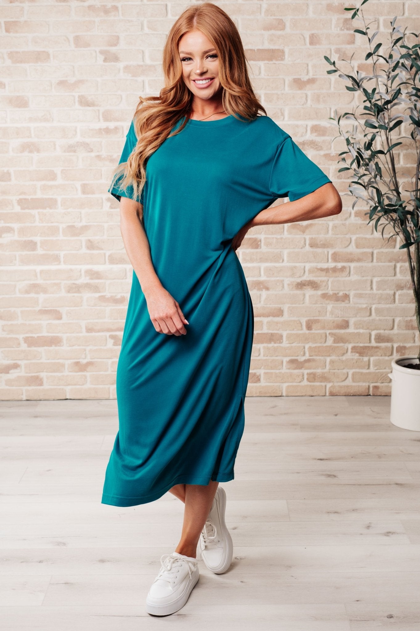 Keeping It Chill Drop Shoulder Maxi Dress in Teal (Online Exclusive) - Uptown Boutique Ramona