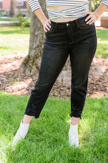 Kelbie Destroyed Hem Crop Jeans (Online Exclusive) - Uptown Boutique Ramona