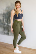 Kick Back Distressed Joggers in Olive (Online Exclusive) - Uptown Boutique Ramona