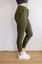 Kick Back Distressed Joggers in Olive (Online Exclusive) - Uptown Boutique Ramona