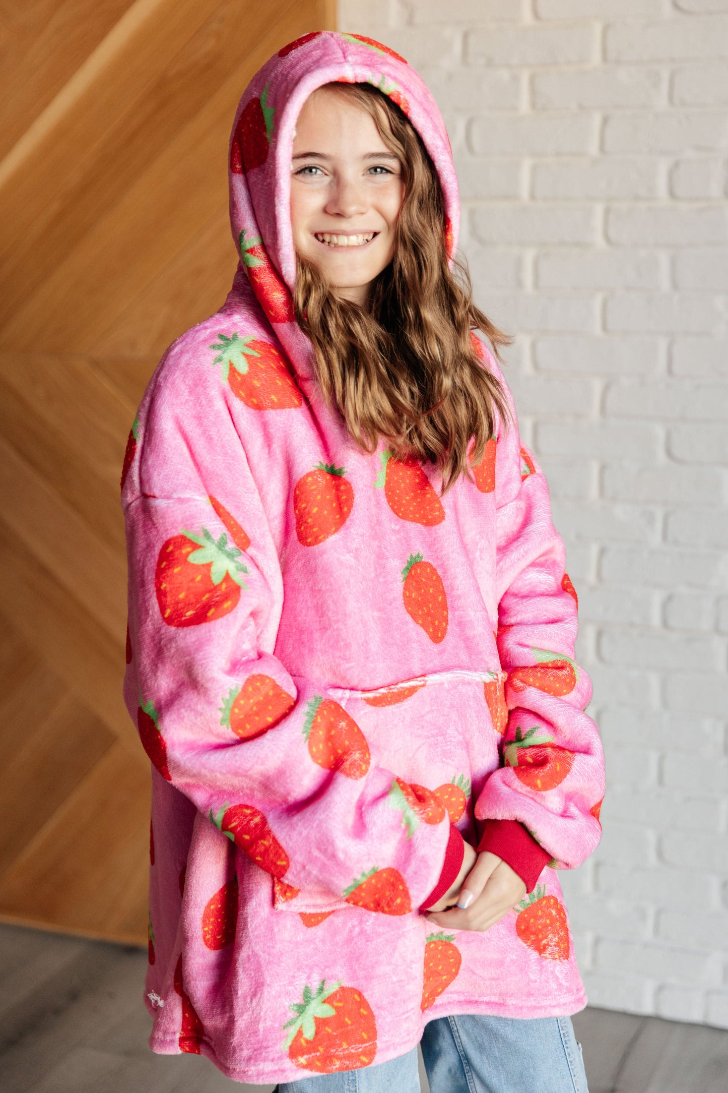 Kids Oversized Hoodie Blanket in Strawberry (Online Exclusive)