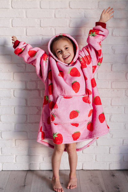 Kids Oversized Hoodie Blanket in Strawberry (Online Exclusive)