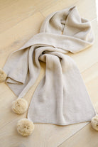 Knitted Fuzzy Pom Pom Scarf In Beige (Online Exclusive) - Uptown Boutique Ramona