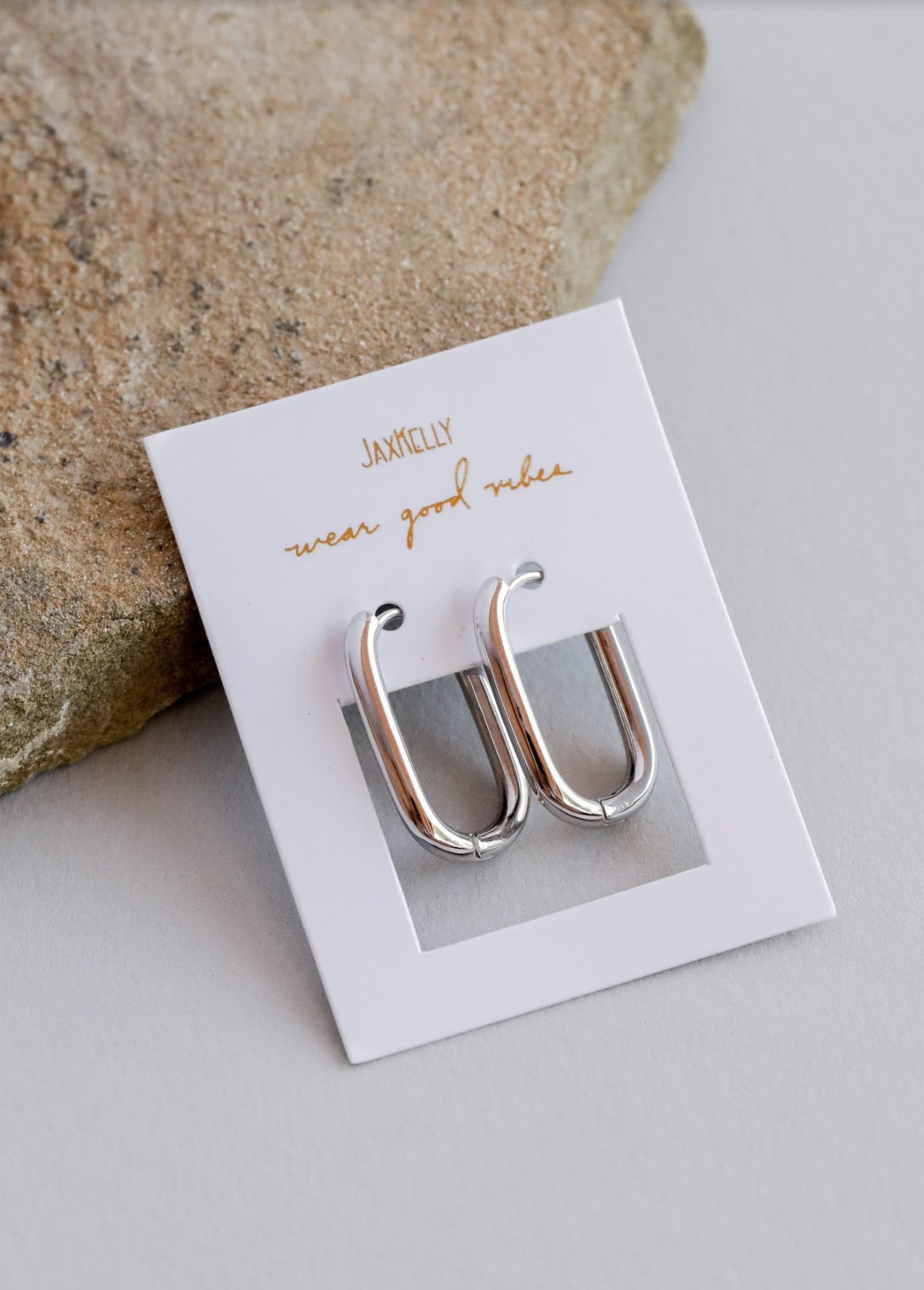 Large Rectangle Silver Hoop Earring - Uptown Boutique Ramona