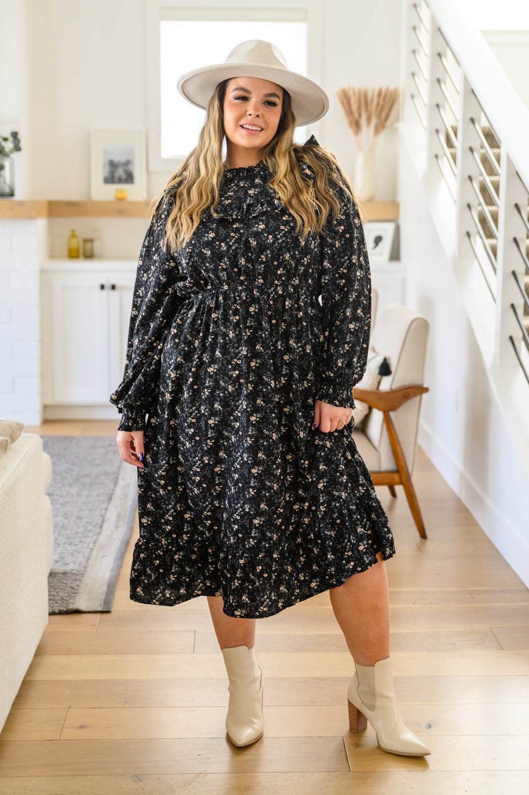 Larissa Long Sleeve Ruffle Hem Dress (Online Exclusive) - Uptown Boutique Ramona