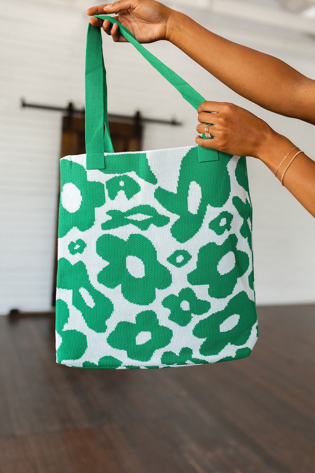 Lazy Daisy Knit Bag in Green (Online Exclusive) - Uptown Boutique Ramona