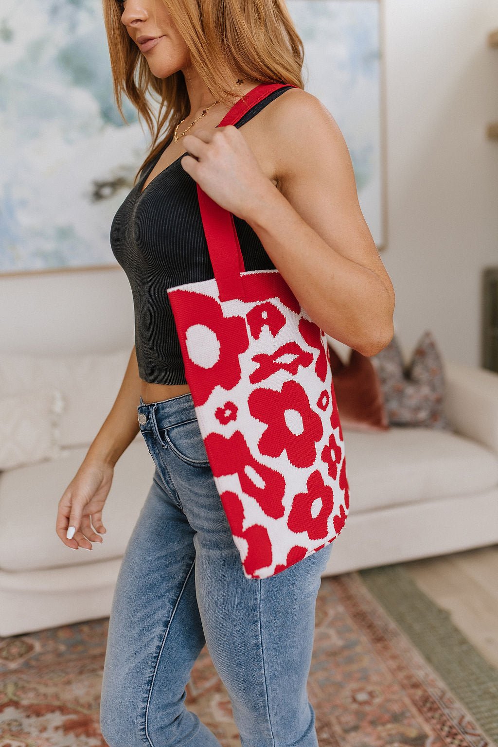 Lazy Daisy Knit Bag in Red (Online Exclusive) - Uptown Boutique Ramona