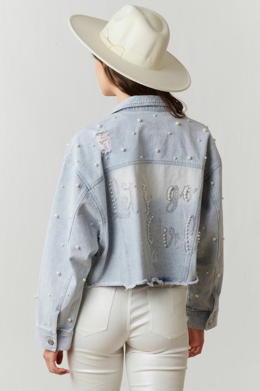 Let's Go Girls Pearl Studded Denim Jacket - Uptown Boutique Ramona