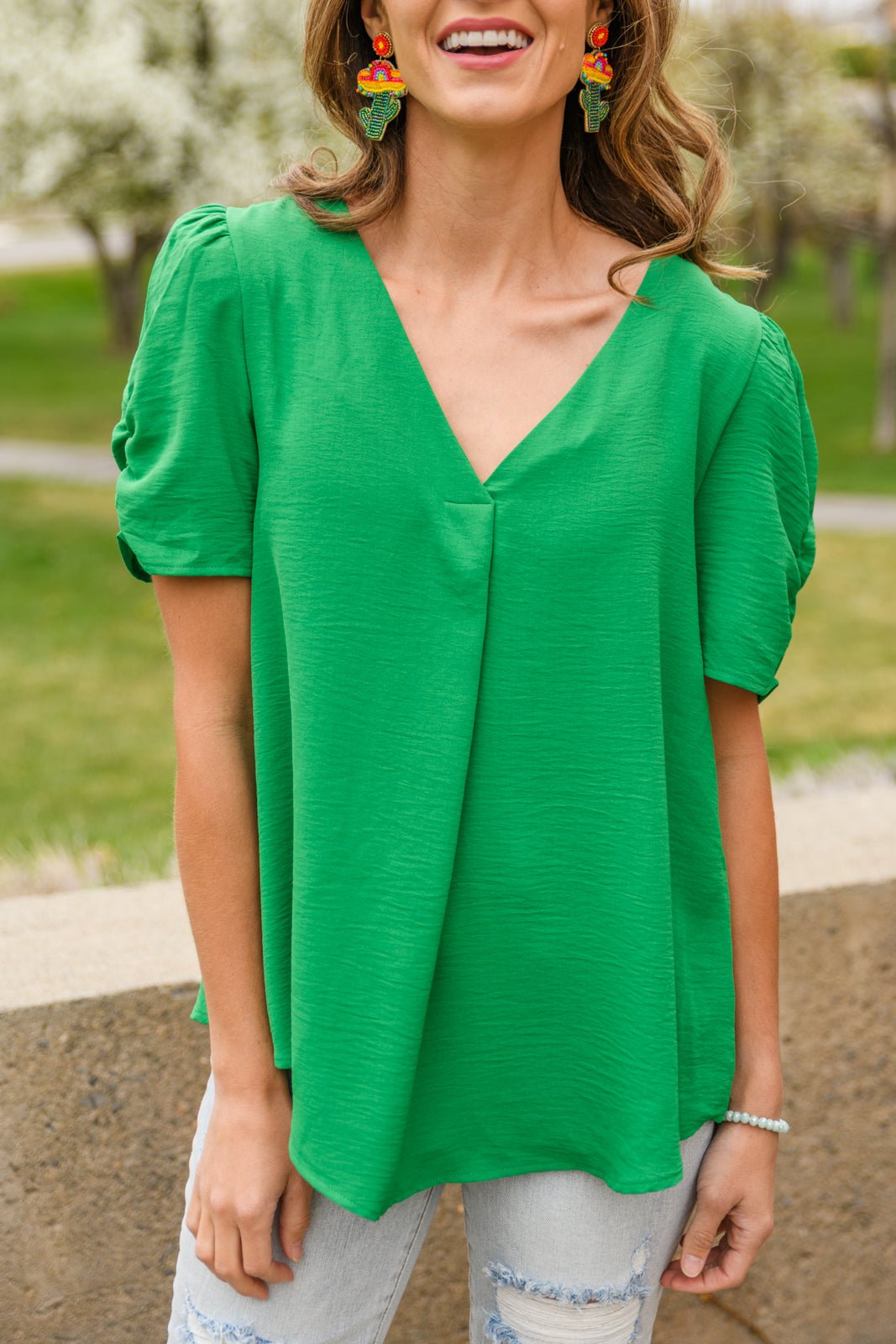 Let's Meet Up Green Blouse (Online Exclusive) - Uptown Boutique Ramona