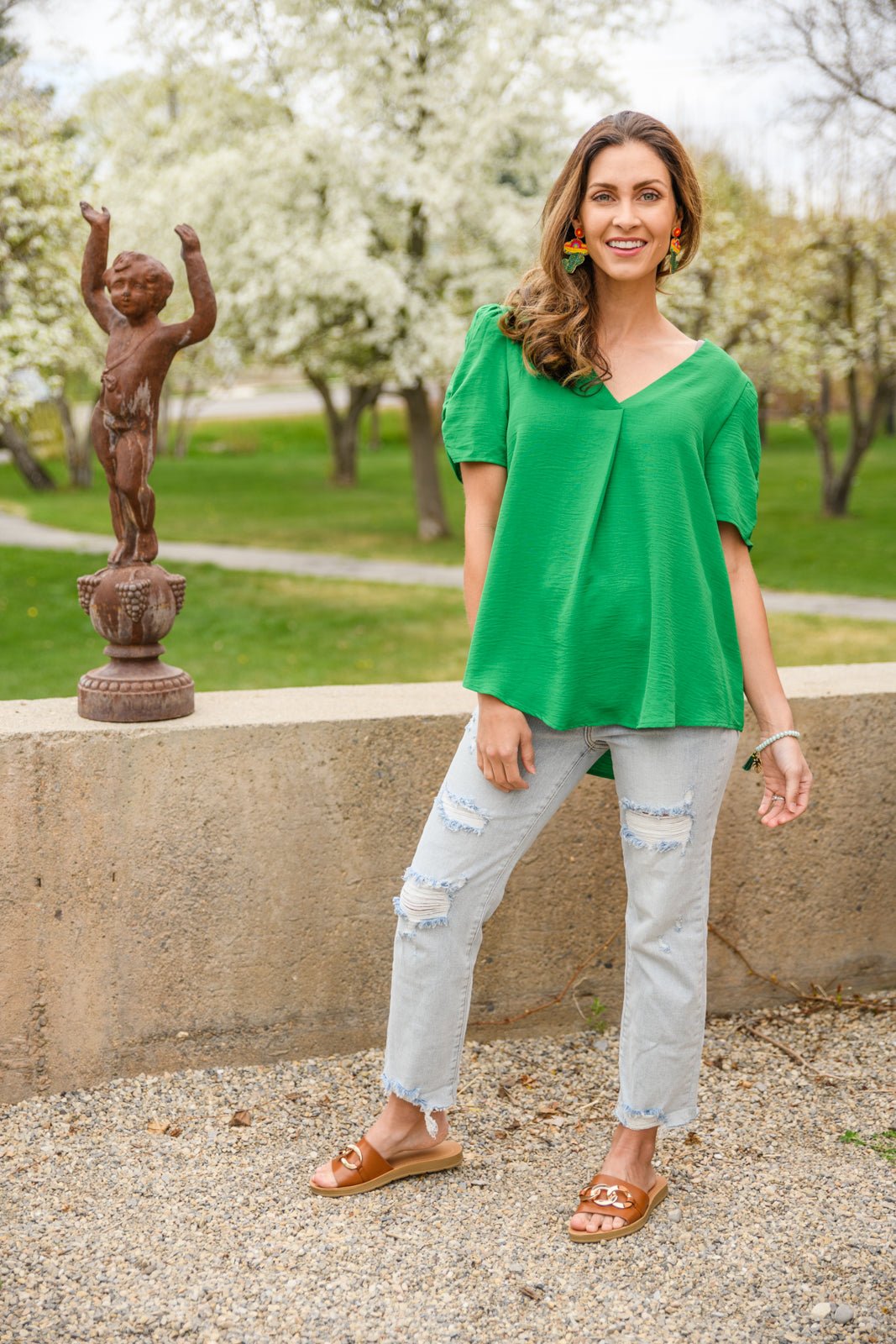 Let's Meet Up Green Blouse (Online Exclusive) - Uptown Boutique Ramona