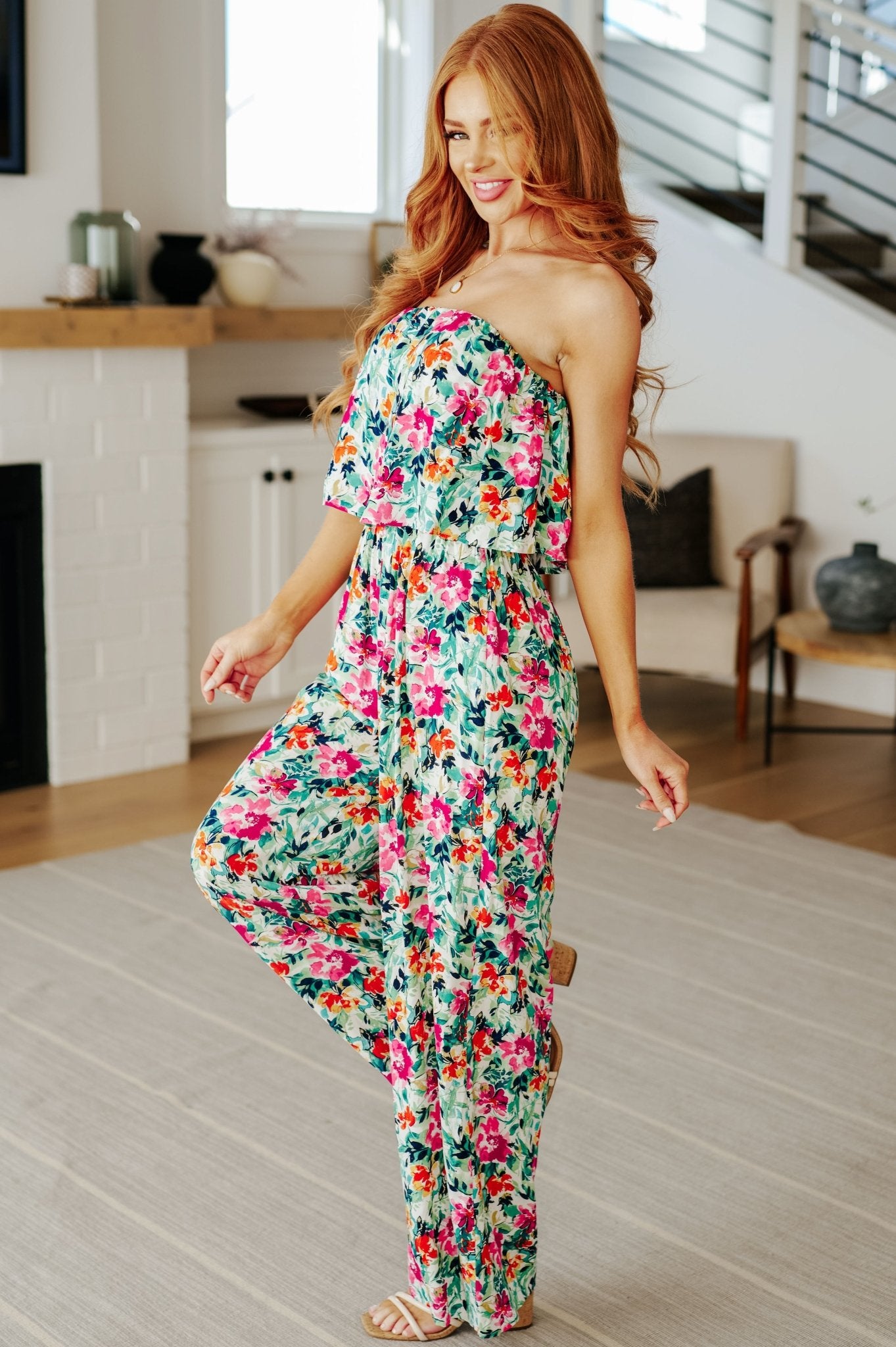 Life of the Party Floral Jumpsuit in Green - Uptown Boutique Ramona