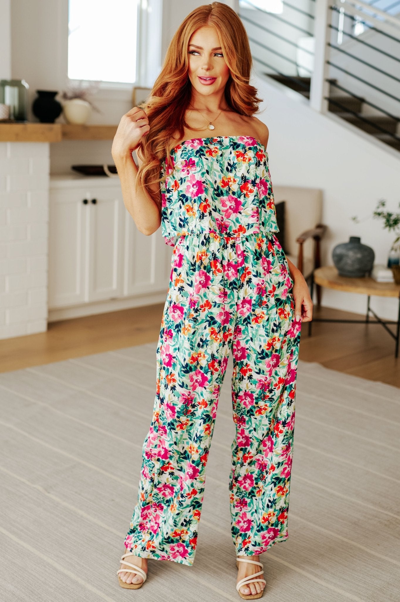 Life of the Party Floral Jumpsuit in Green - Uptown Boutique Ramona