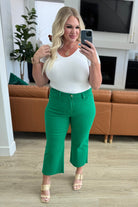 Lisa High Rise Control Top Wide Leg Crop Jeans in Kelly Green (Online Exclusive) - Uptown Boutique Ramona