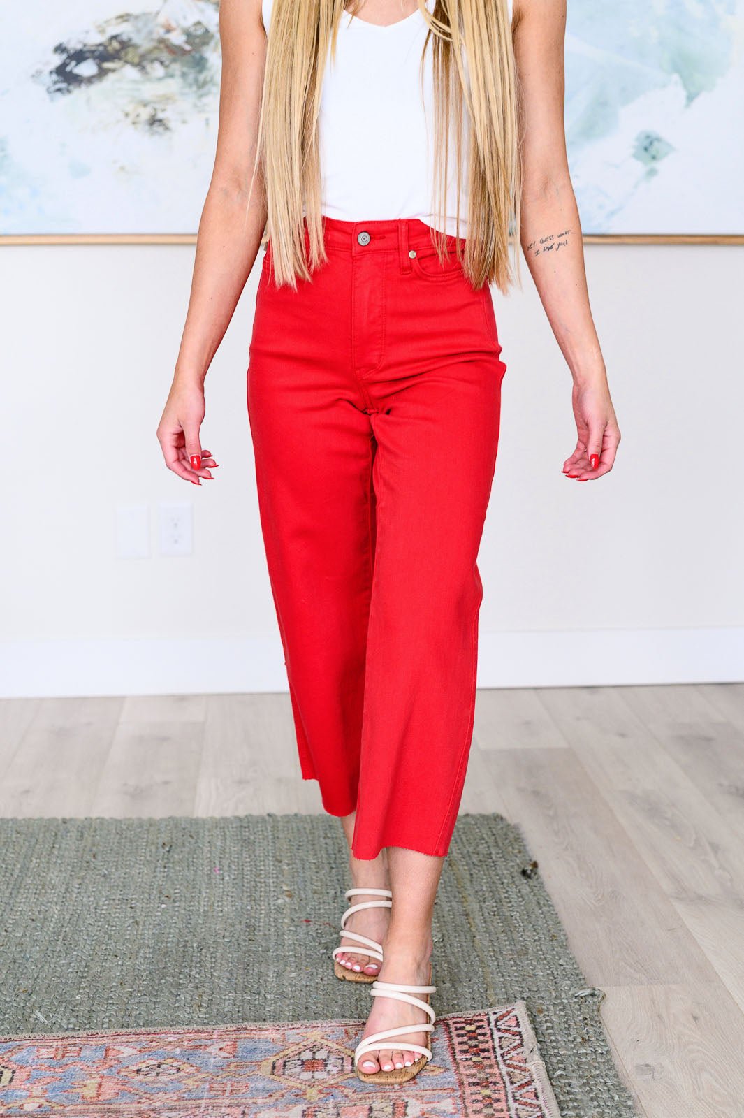 Lisa High Rise Control Top Wide Leg Crop Jeans in Red (Online Exclusive) - Uptown Boutique Ramona