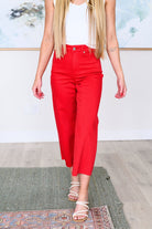 Lisa High Rise Control Top Wide Leg Crop Jeans in Red (Online Exclusive) - Uptown Boutique Ramona