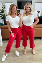 Lisa High Rise Control Top Wide Leg Crop Jeans in Red (Online Exclusive) - Uptown Boutique Ramona