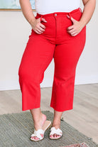 Lisa High Rise Control Top Wide Leg Crop Jeans in Red (Online Exclusive) - Uptown Boutique Ramona