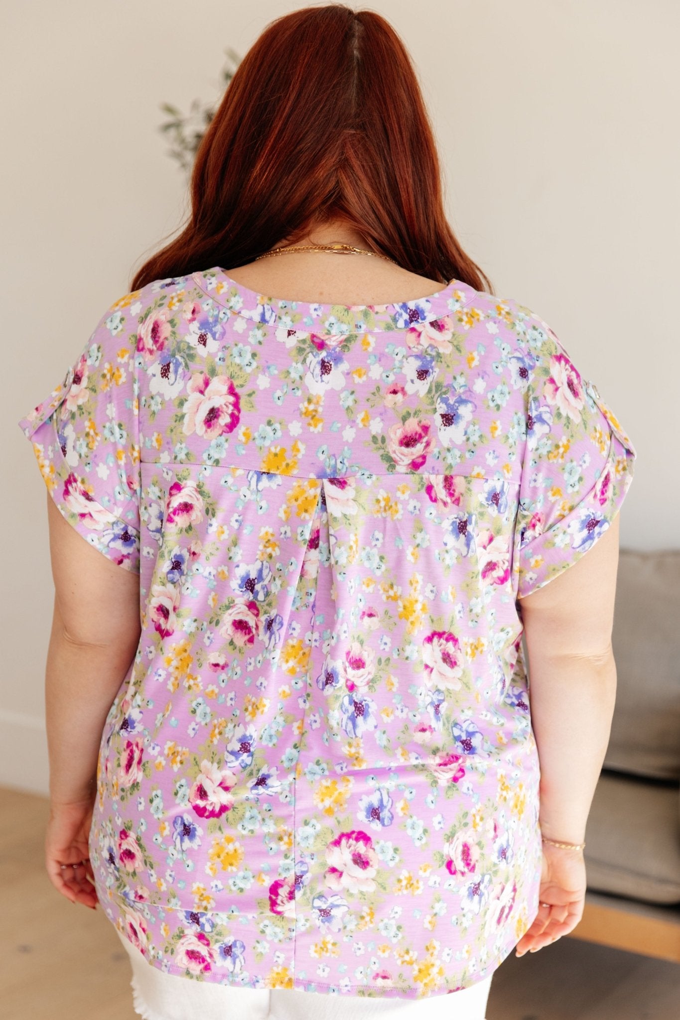 Lizzy Cap Sleeve Top in Lavender and Magenta Floral (Online Exclusive) - Uptown Boutique Ramona