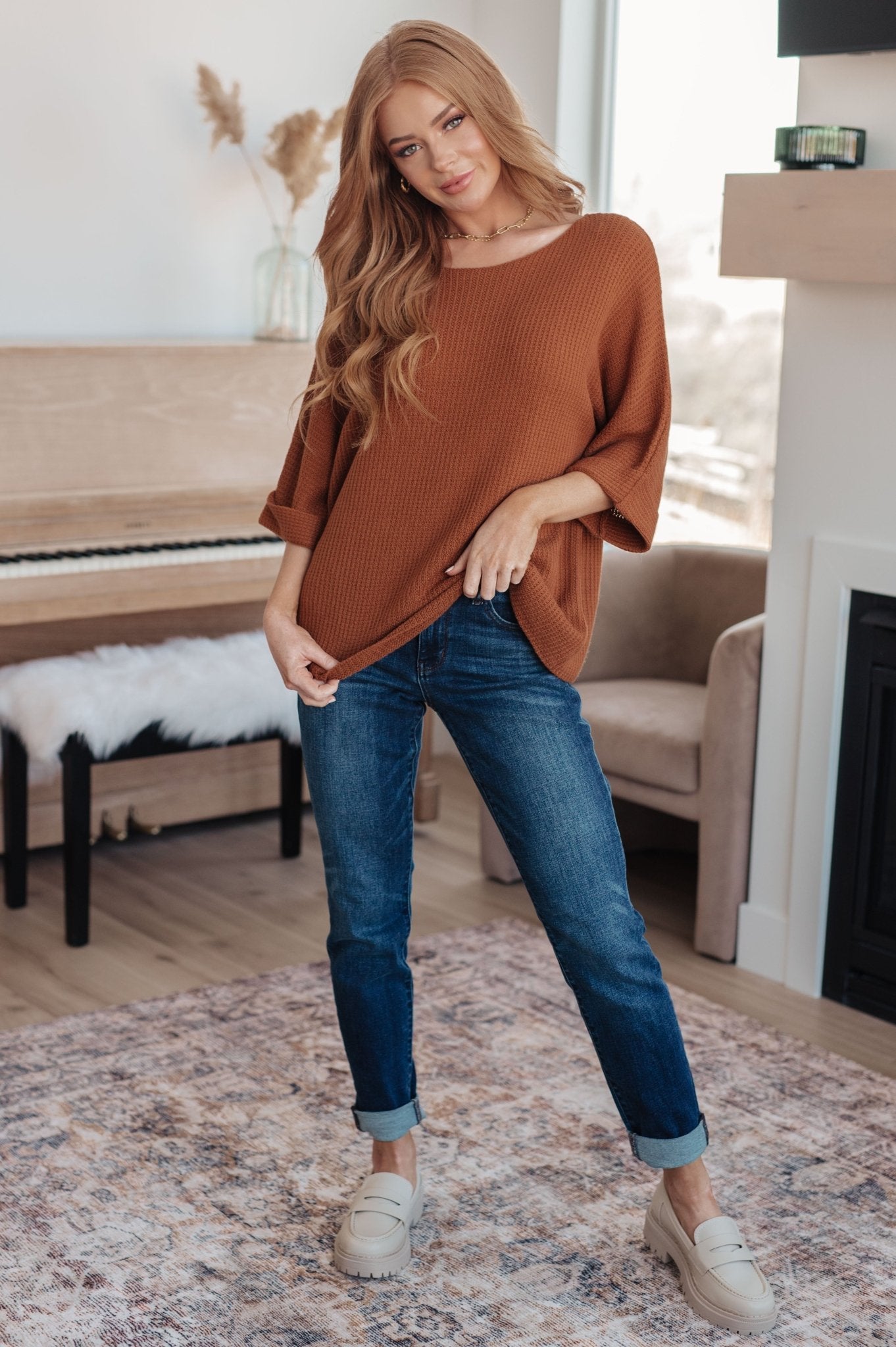 Lotta Love Knitted Sweater Top in Rust (Online Exclusive) - Uptown Boutique Ramona