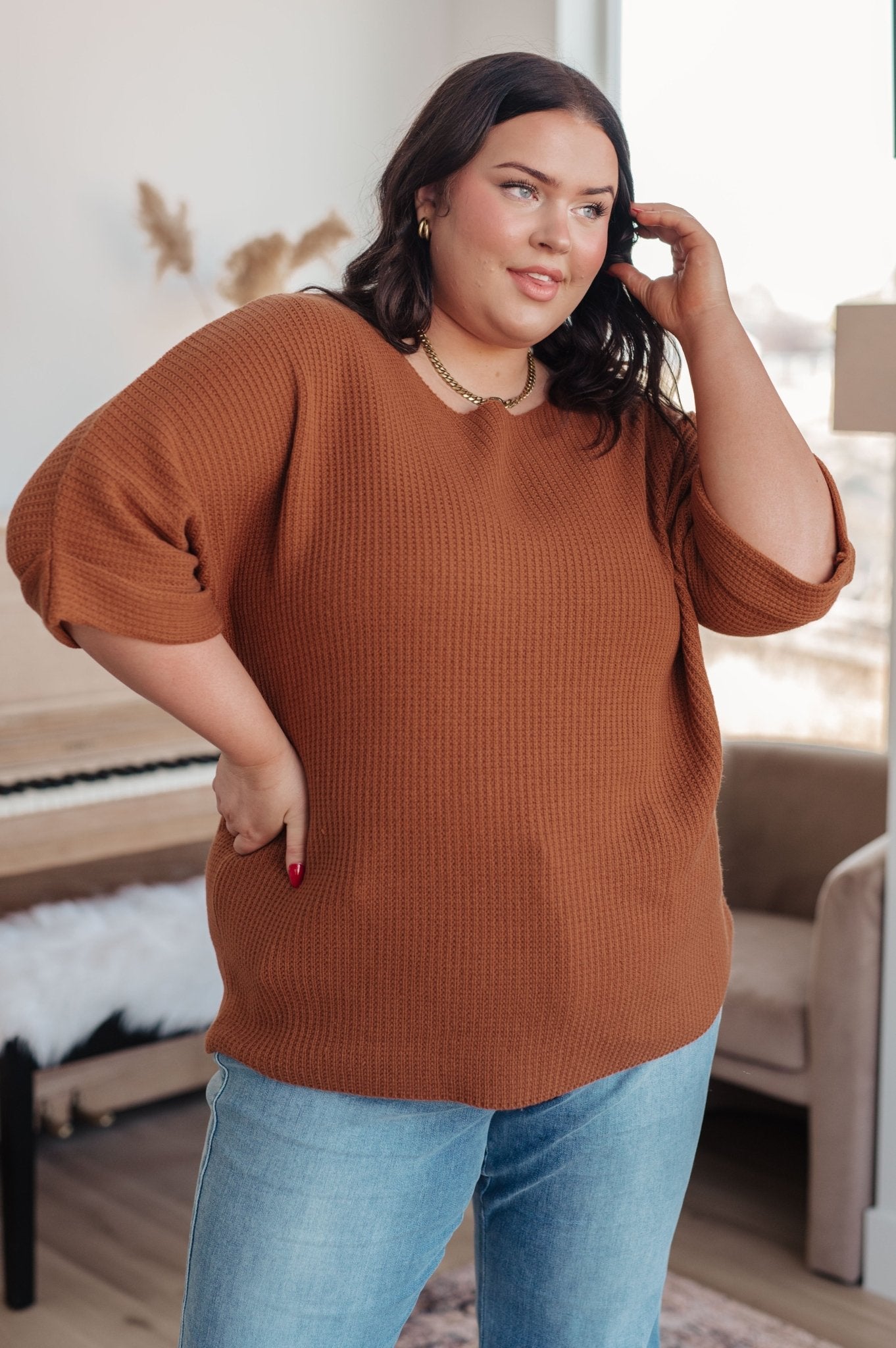 Lotta Love Knitted Sweater Top in Rust (Online Exclusive) - Uptown Boutique Ramona