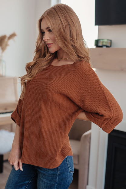 Lotta Love Knitted Sweater Top in Rust (Online Exclusive) - Uptown Boutique Ramona