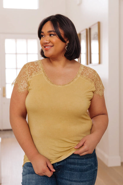 Lovely Lace Tee In Yellow (Online Exclusive) - Uptown Boutique Ramona