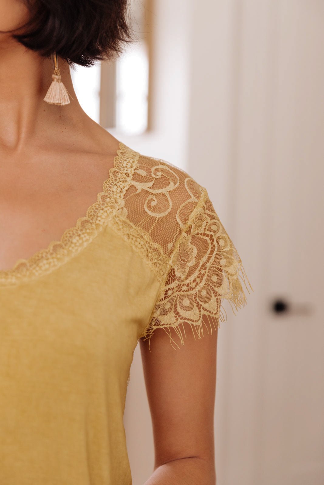 Lovely Lace Tee In Yellow (Online Exclusive) - Uptown Boutique Ramona