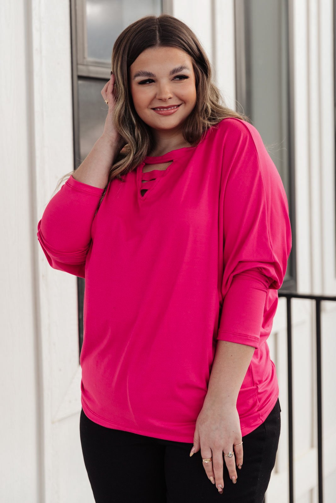 Lovely Ladder V Neck Top in Pink (Online Exclusive) - Uptown Boutique Ramona