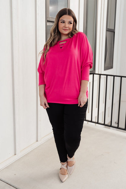 Lovely Ladder V Neck Top in Pink (Online Exclusive) - Uptown Boutique Ramona