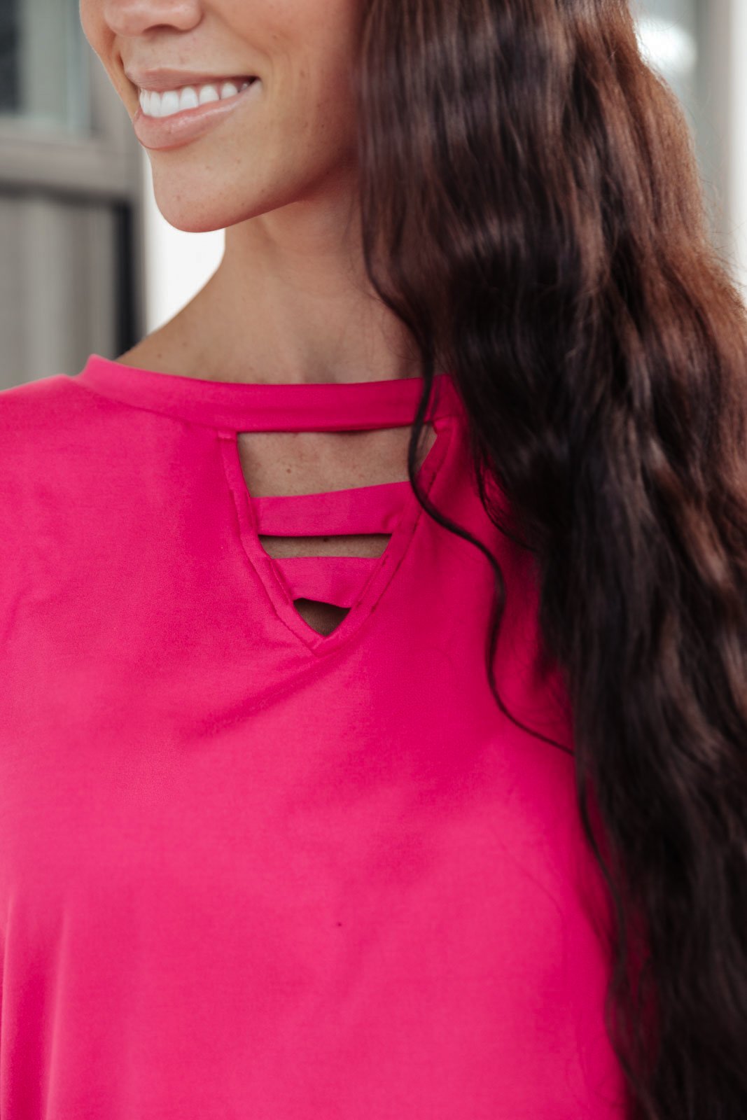 Lovely Ladder V Neck Top in Pink (Online Exclusive) - Uptown Boutique Ramona