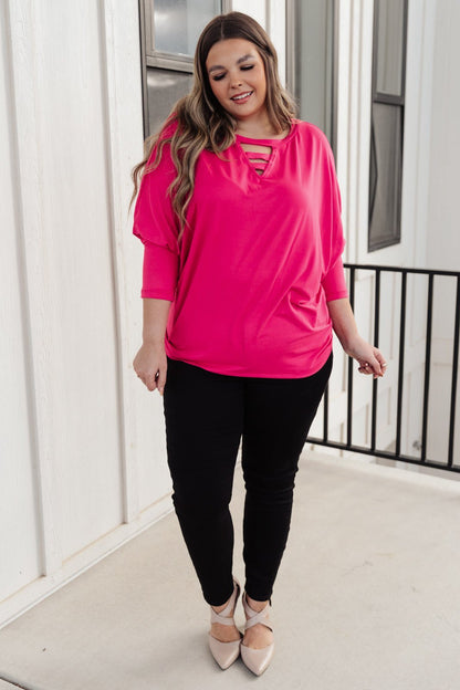 Lovely Ladder V Neck Top in Pink (Online Exclusive) - Uptown Boutique Ramona