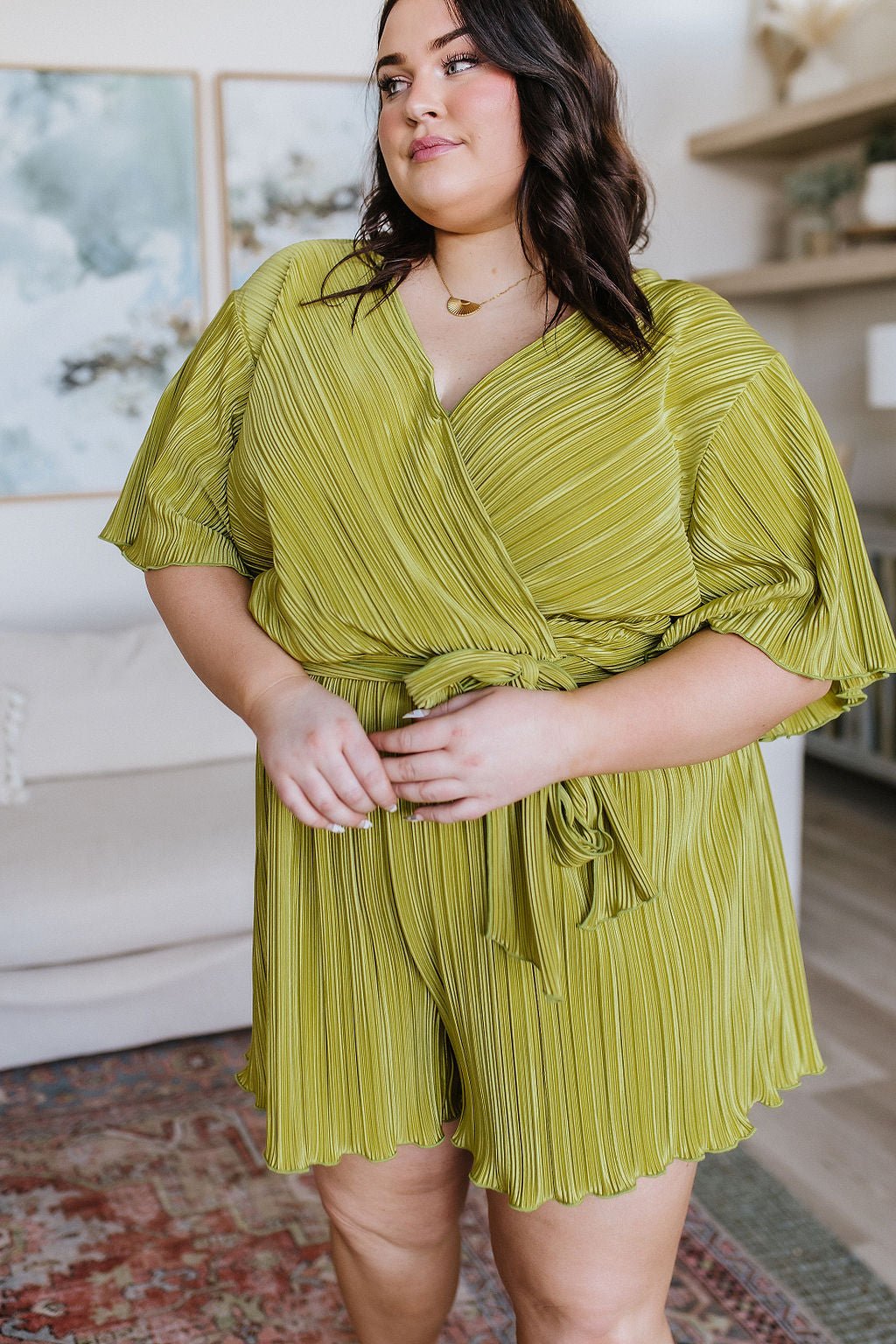 Lovely Life Plisse Romper in Green (Online Exclusive) - Uptown Boutique Ramona