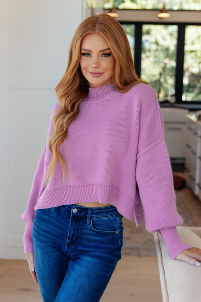 Mags Side Slit Cropped Sweater in Mauve (Online Exclusive) - Uptown Boutique Ramona