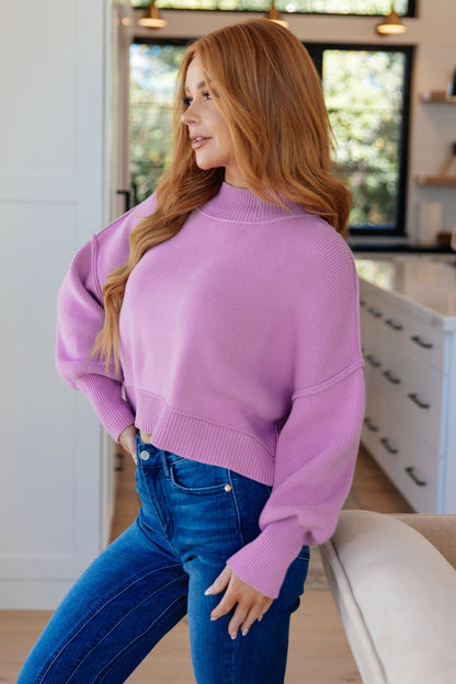 Mags Side Slit Cropped Sweater in Mauve (Online Exclusive) - Uptown Boutique Ramona