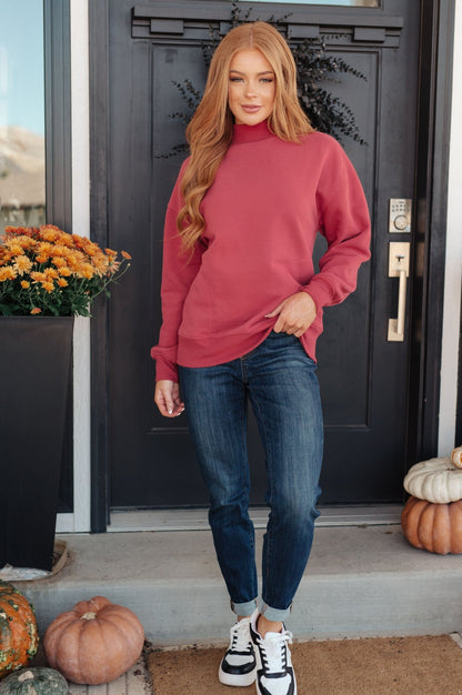 Make No Mistake Mock Neck Pullover in Cranberry (Online Exclusive) - Uptown Boutique Ramona