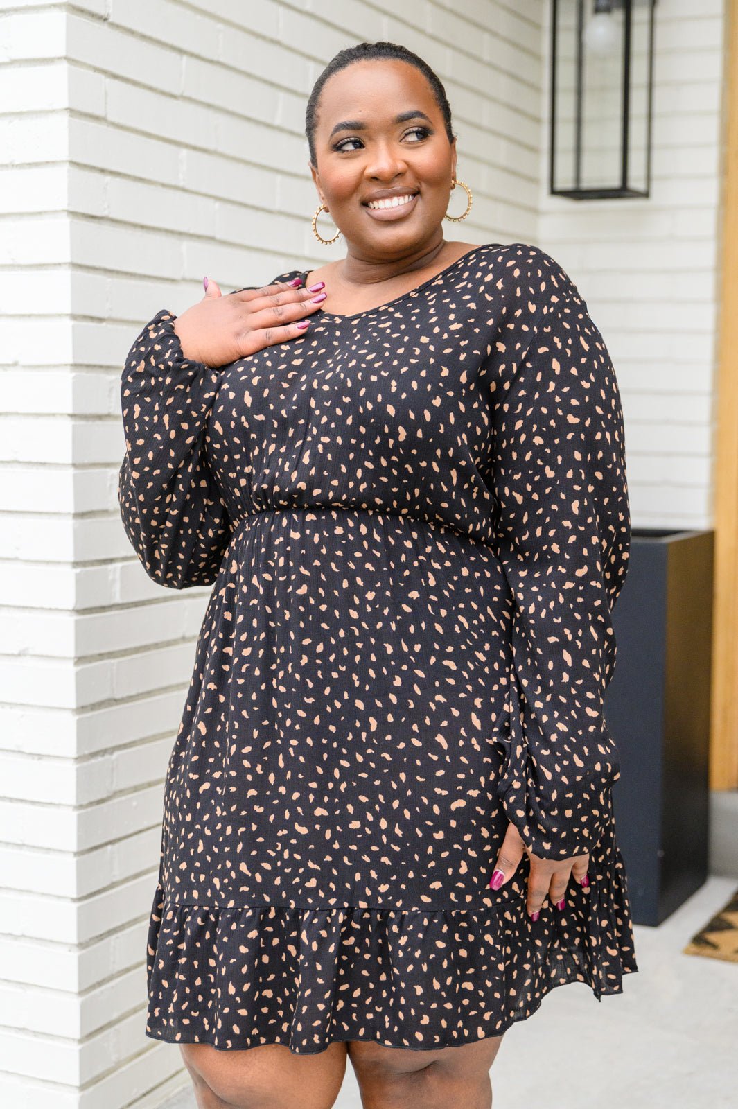 Make Your Happiness Long Sleeve Dress in Black (Online Exclusive) - Uptown Boutique Ramona