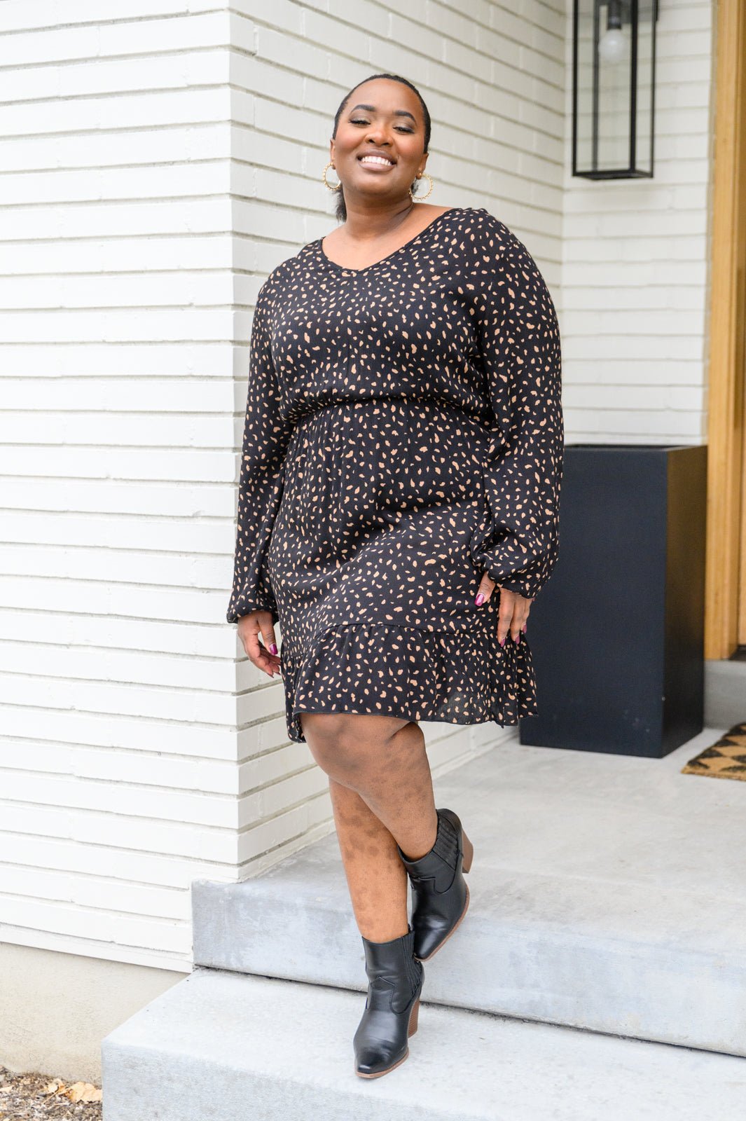 Make Your Happiness Long Sleeve Dress in Black (Online Exclusive) - Uptown Boutique Ramona