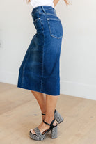 Marcy High Rise Denim Midi Skirt (Online Exclusive) - Uptown Boutique Ramona