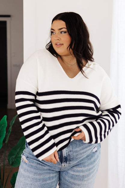 Memorable Moments Striped Sweater in White (Online Exclusive) - Uptown Boutique Ramona