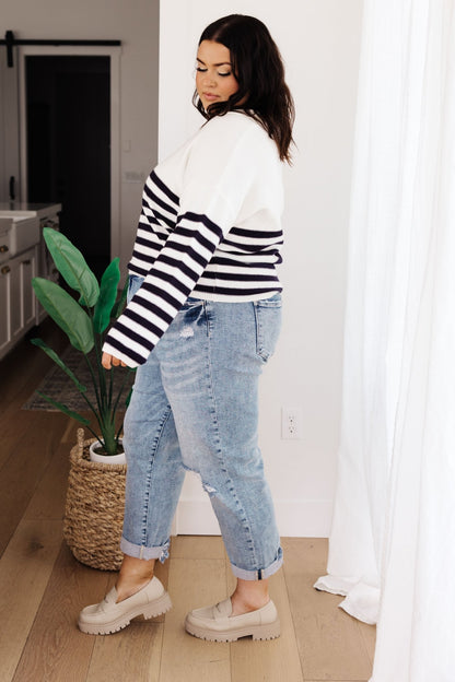 Memorable Moments Striped Sweater in White (Online Exclusive) - Uptown Boutique Ramona