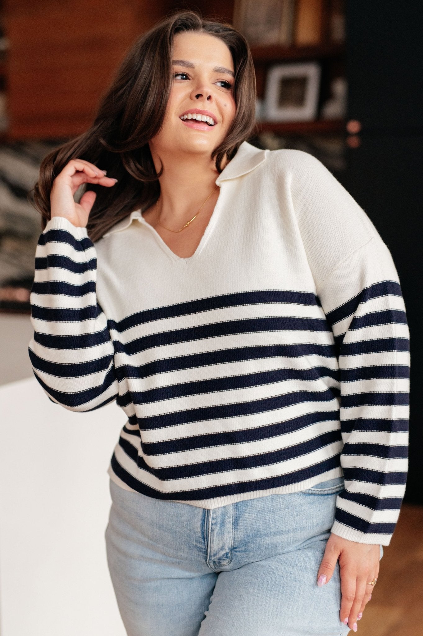 Memorable Moments Striped Sweater in White (Online Exclusive) - Uptown Boutique Ramona