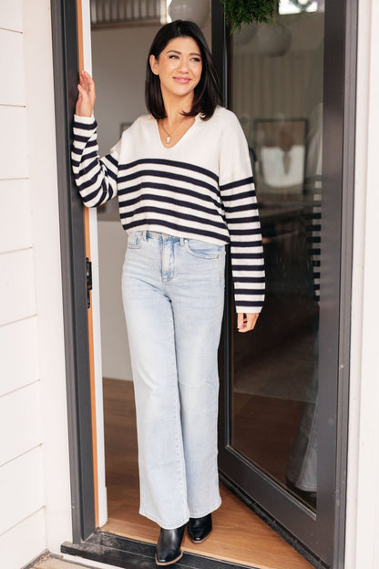 Memorable Moments Striped Sweater in White (Online Exclusive) - Uptown Boutique Ramona